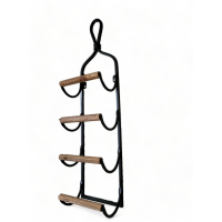 Wijnrek hangend metaal zwart met houten randen voor 4 flessen. Afmetingen 18x12x70 cm